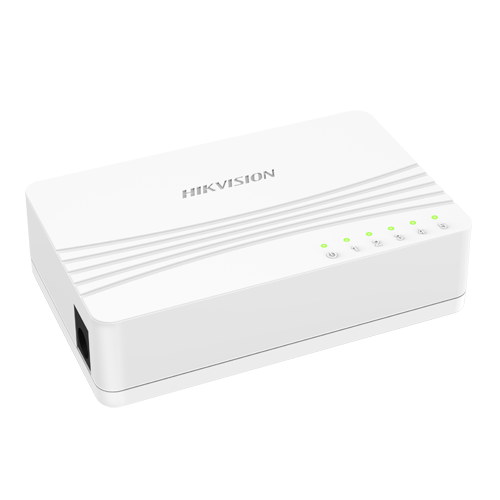 Switch de sobremesa Hikvision ( NO POE )

    Para interconexión de equipos IP a la red

    5 puertos de red RJ45

    Velocidad 10 / 100 / 1000 Mbps

    Plug and Play y bajo consumo

    Medidas: 92 x 65.8 x 22.8
