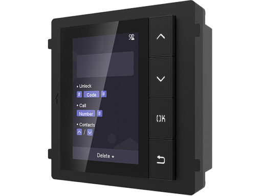 Módulo display con LCD de 3,5" 

    Para unir a la estación exterior. Protección IP65

    4 teclas, lista de contactos, código de desbloqueo

    Se alimenta desde otro módulo 12Vdc

    Requiere marco de montaje empotrado o superficie

    Retroiluminado